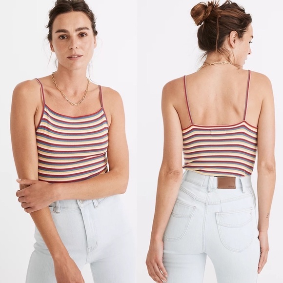 NEW Madewell Ribbed Rainbow Thong Bodysuit‎ Size XS 2020 Style AN422 Square Neck - Picture 1 of 13